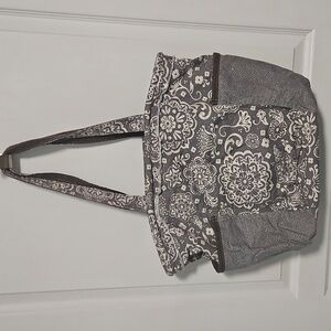Thirty-One Retro Metro Market Tote Bag Gray Floral Shopper Utility